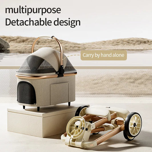 Poussette multifonctionnelle pour animaux de compagnie avec porte-bagages amovible