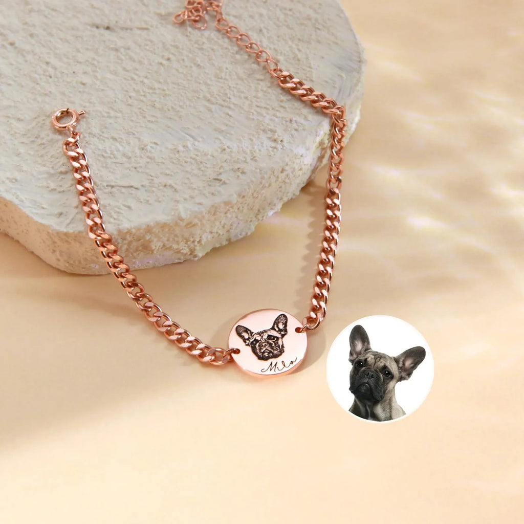Custom Pet Photo Bracelet - Personalized Real Picture Engraved Charm