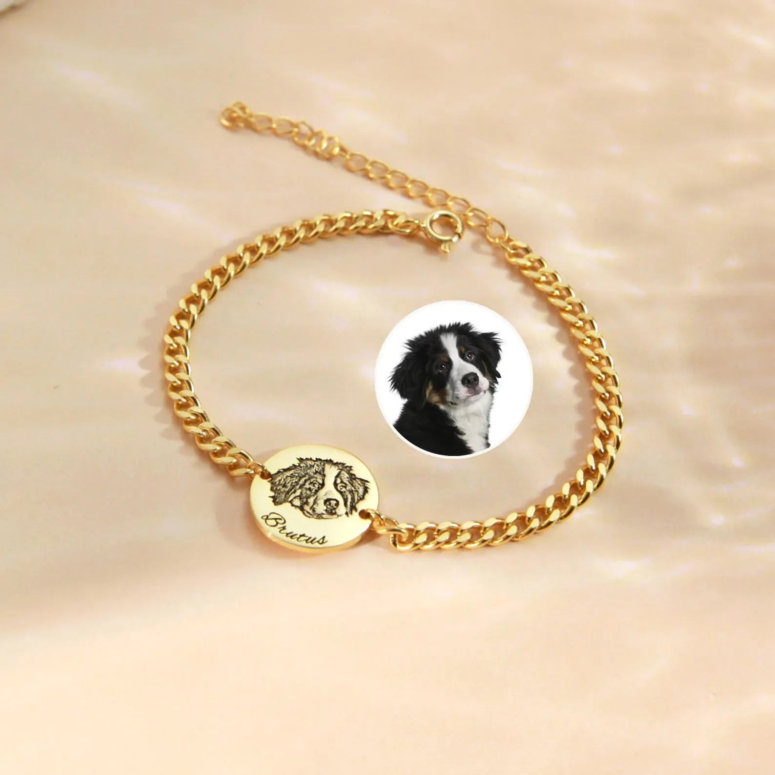 Custom Pet Photo Bracelet - Personalized Real Picture Engraved Charm