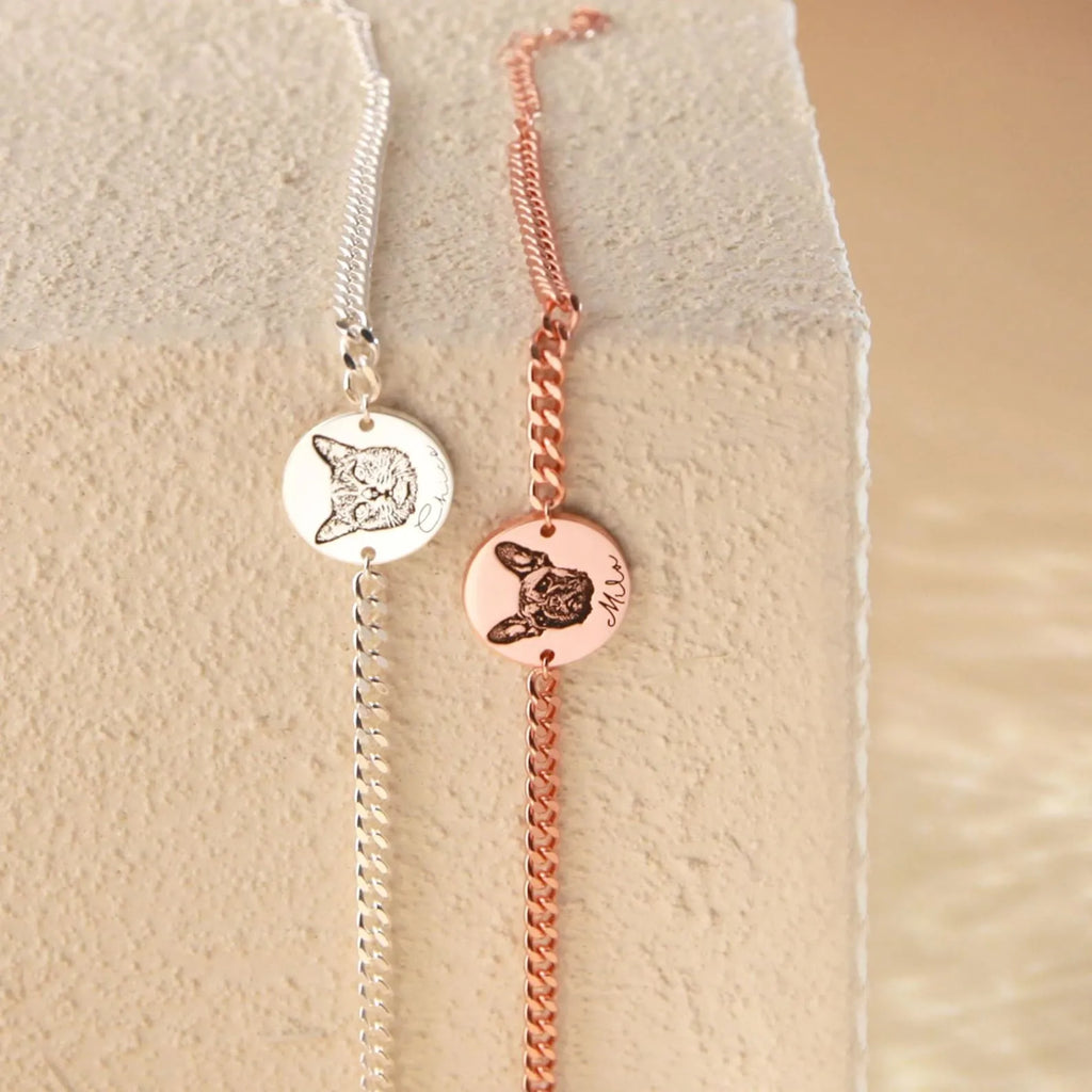 Custom Pet Photo Bracelet - Personalized Real Picture Engraved Charm