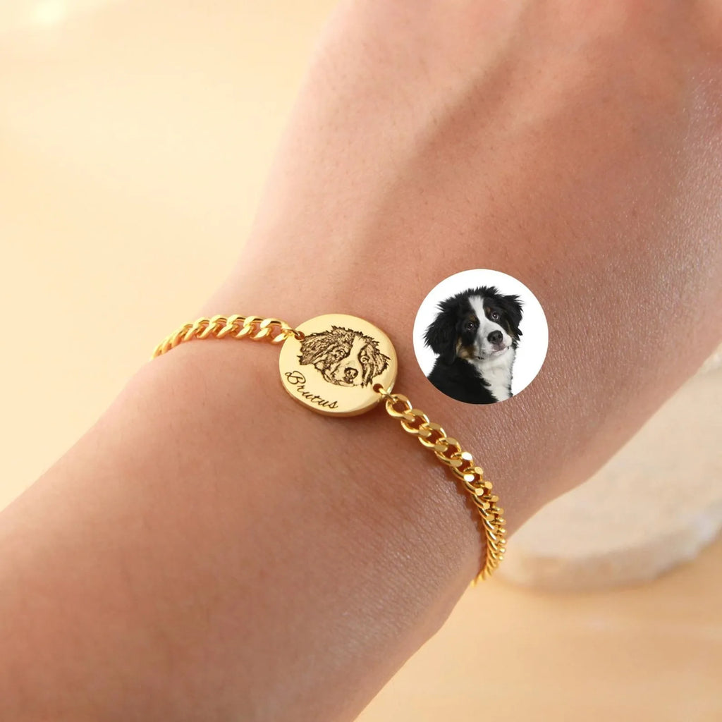 Custom Pet Photo Bracelet - Personalized Real Picture Engraved Charm