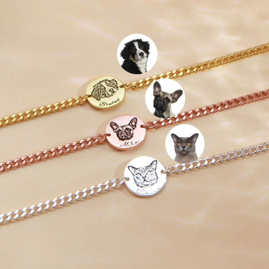 Custom Pet Photo Bracelet - Personalized Real Picture Engraved Charm