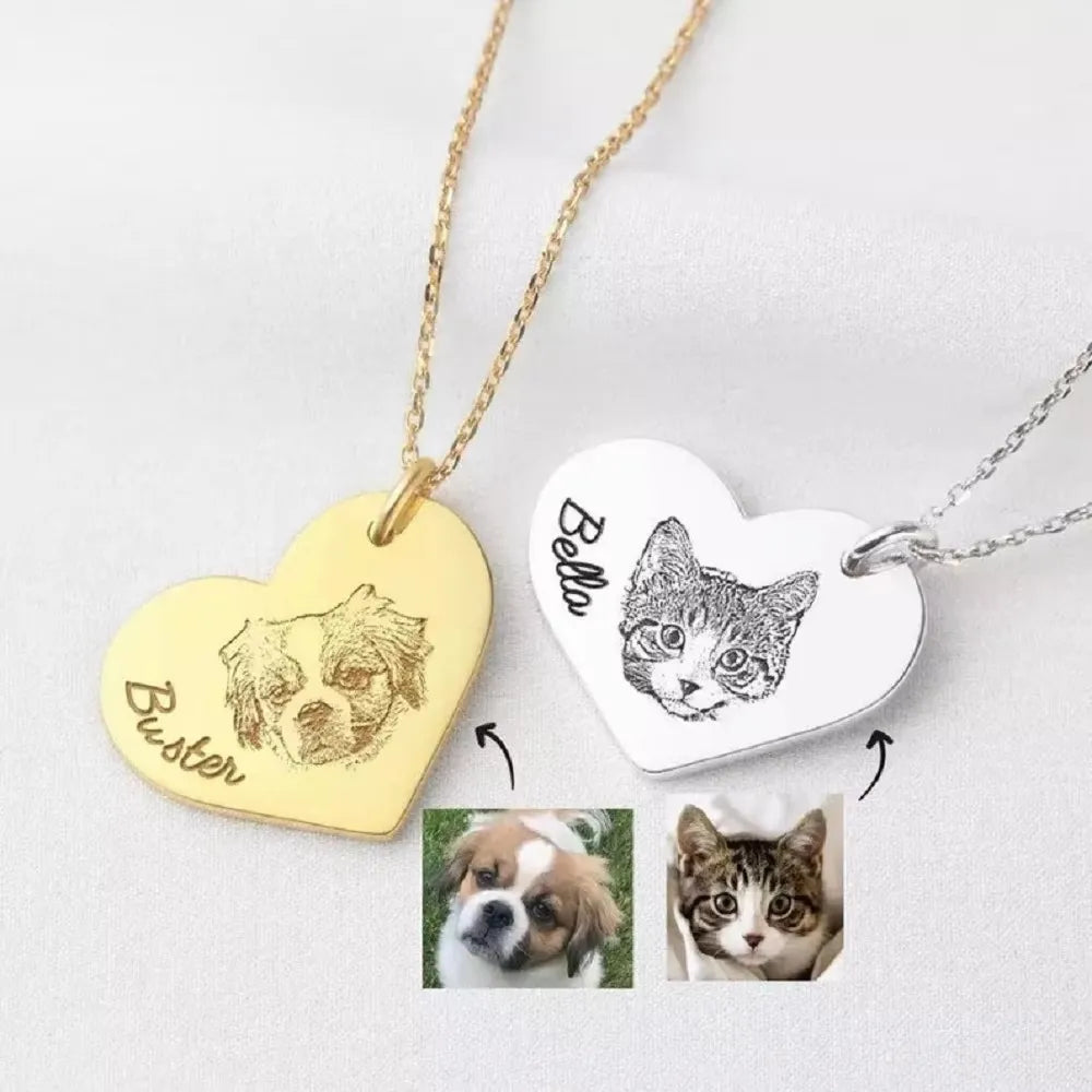 Personalized Heart Paw Print Necklace - Custom Name Engraved Pet Jewelry