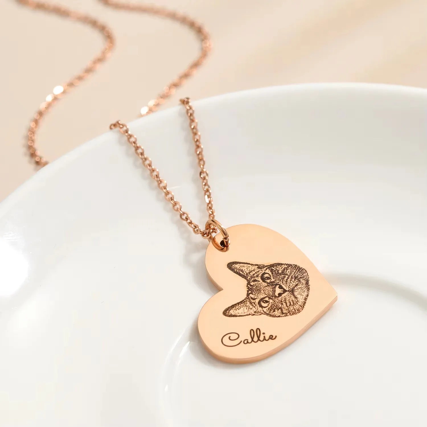 Personalized Heart Paw Print Necklace - Custom Name Engraved Pet Jewelry
