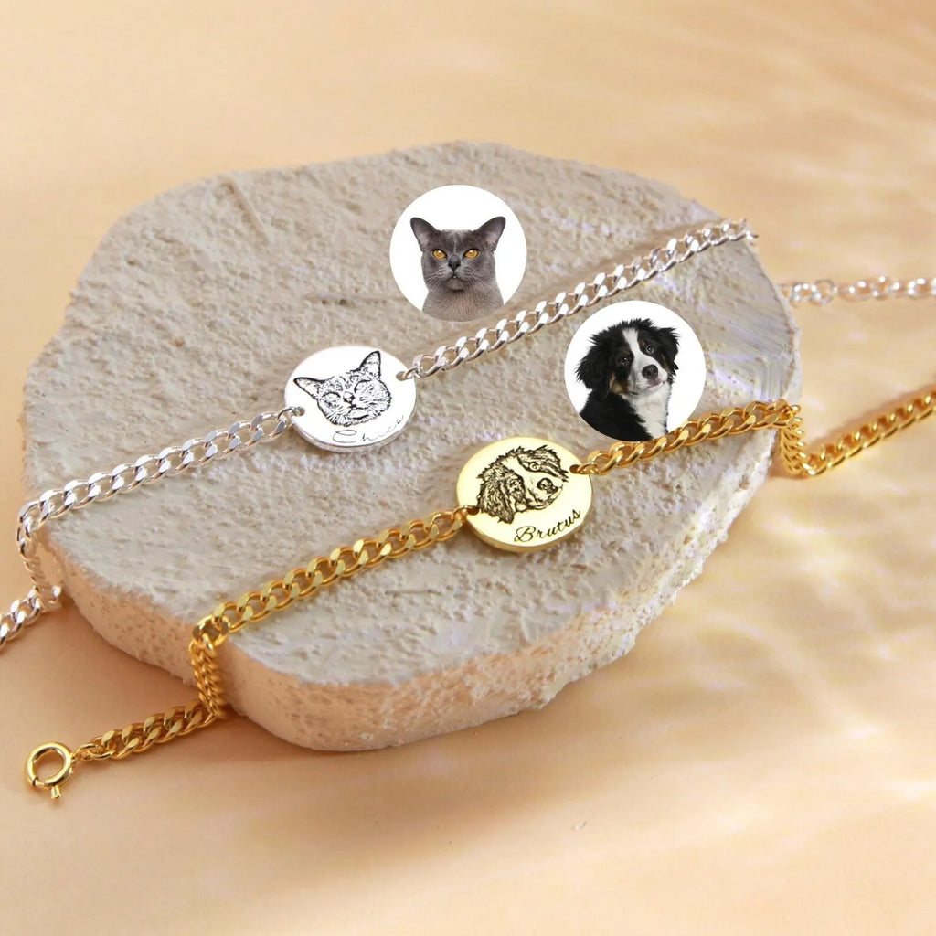 Custom Pet Photo Bracelet - Personalized Real Picture Engraved Charm