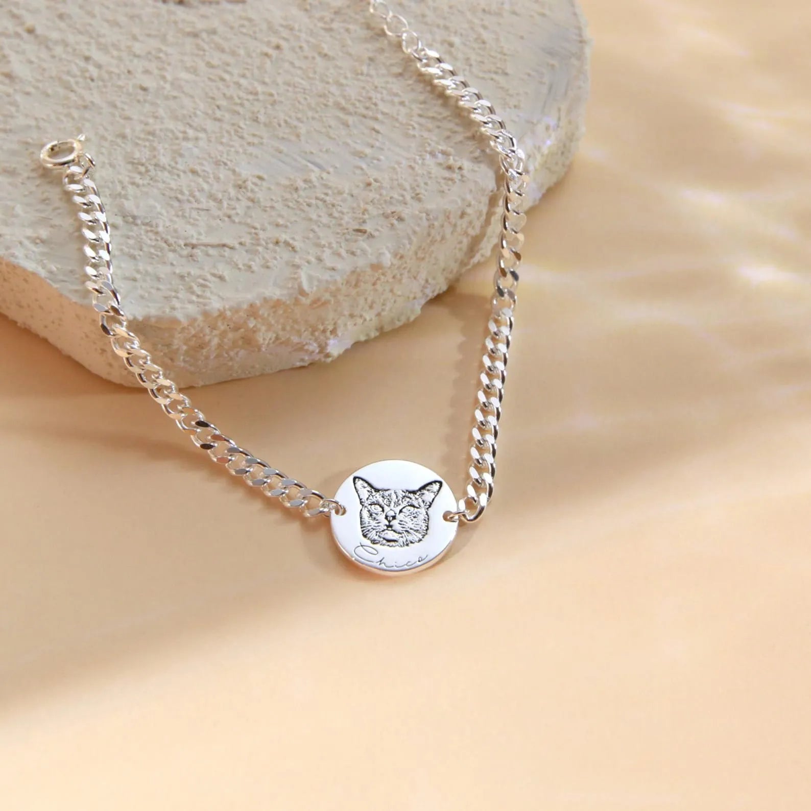 Custom Pet Photo Bracelet - Personalized Real Picture Engraved Charm