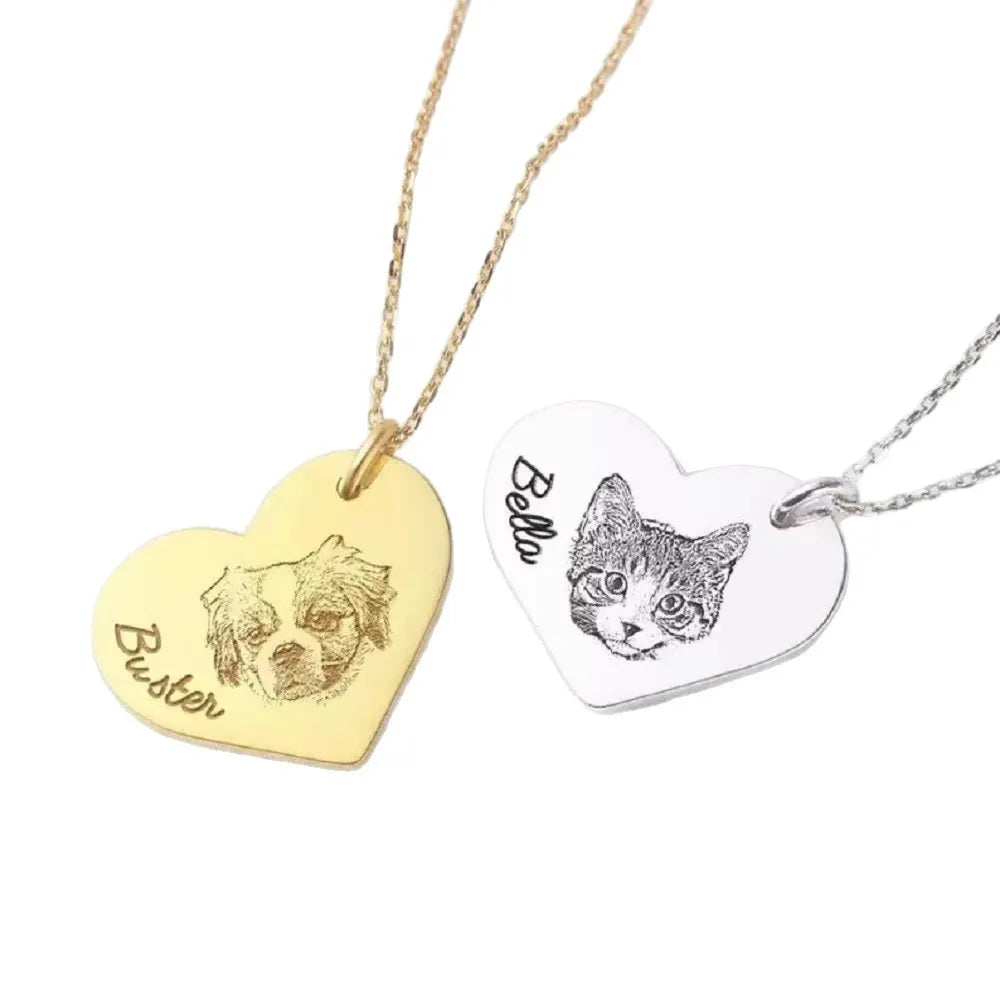 Personalized Heart Paw Print Necklace - Custom Name Engraved Pet Jewelry