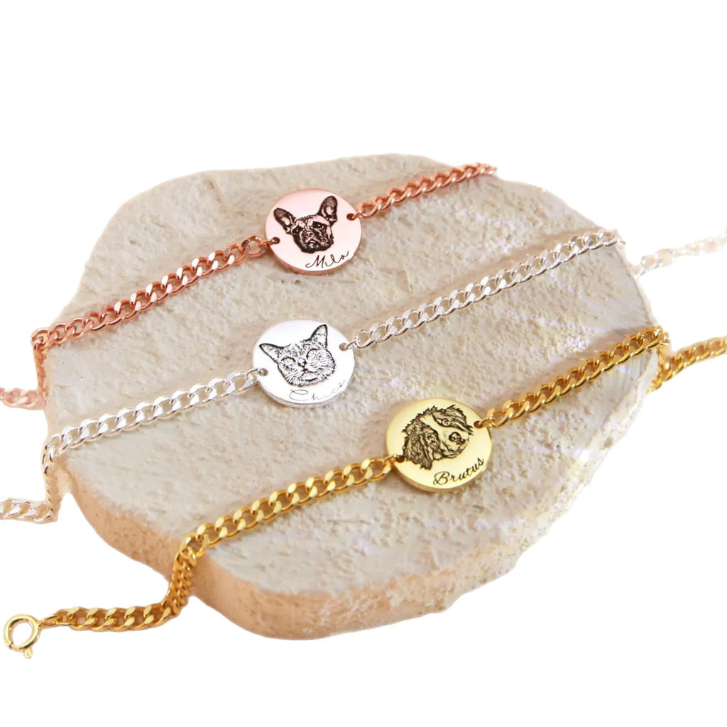 Custom Pet Photo Bracelet - Personalized Real Picture Engraved Charm