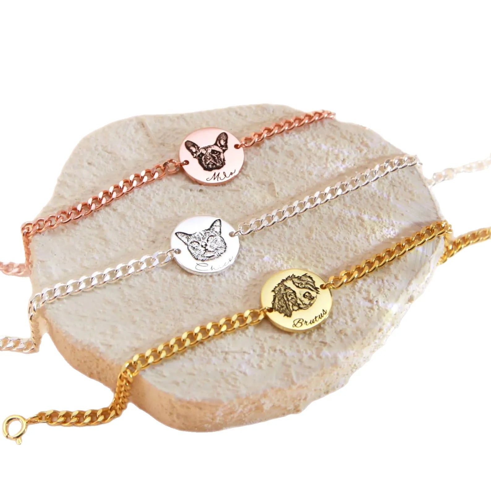 Custom Pet Photo Bracelet - Personalized Real Picture Engraved Charm