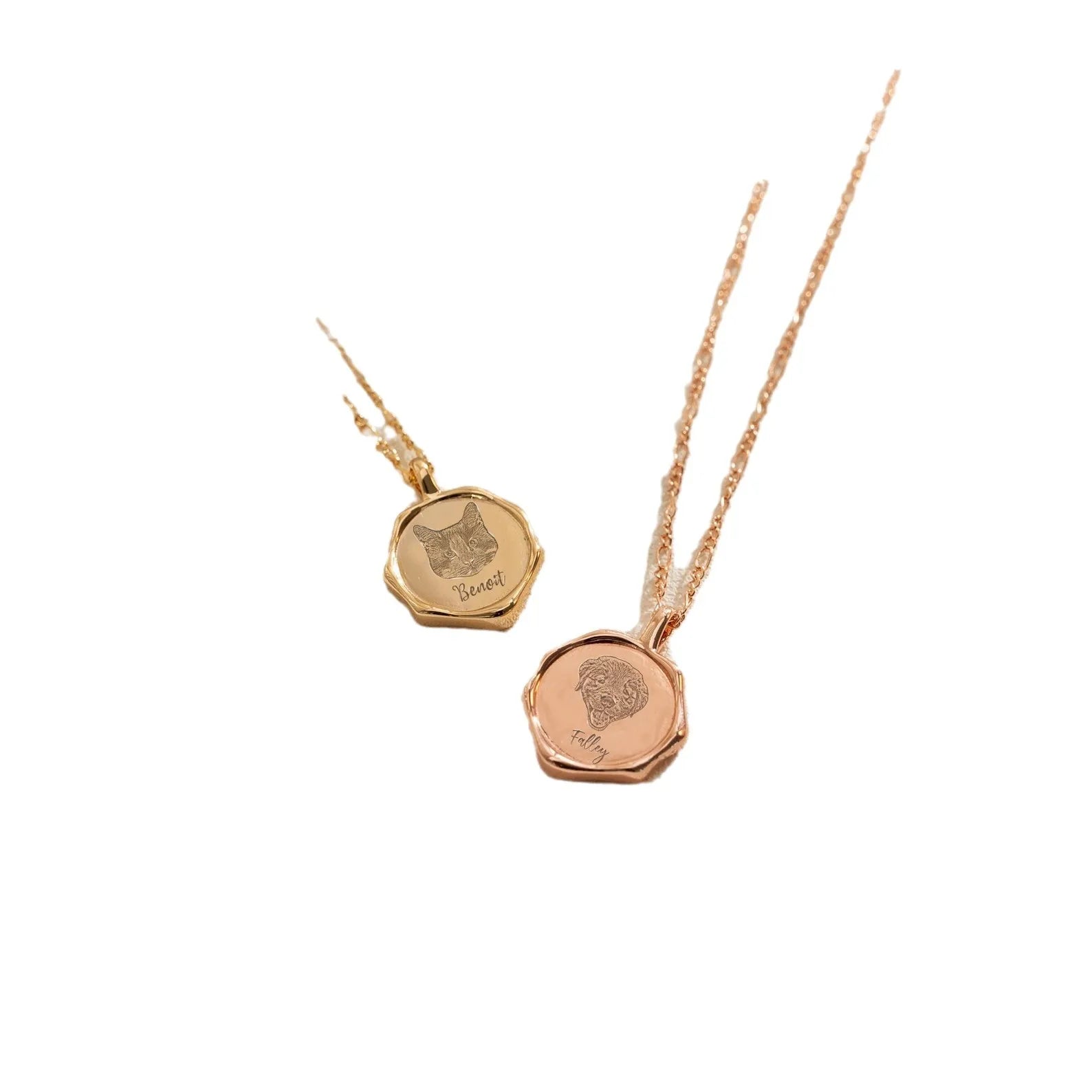 French-Inspired Hexagonal Pet Necklace - Custom Engraved Geometric Pendant