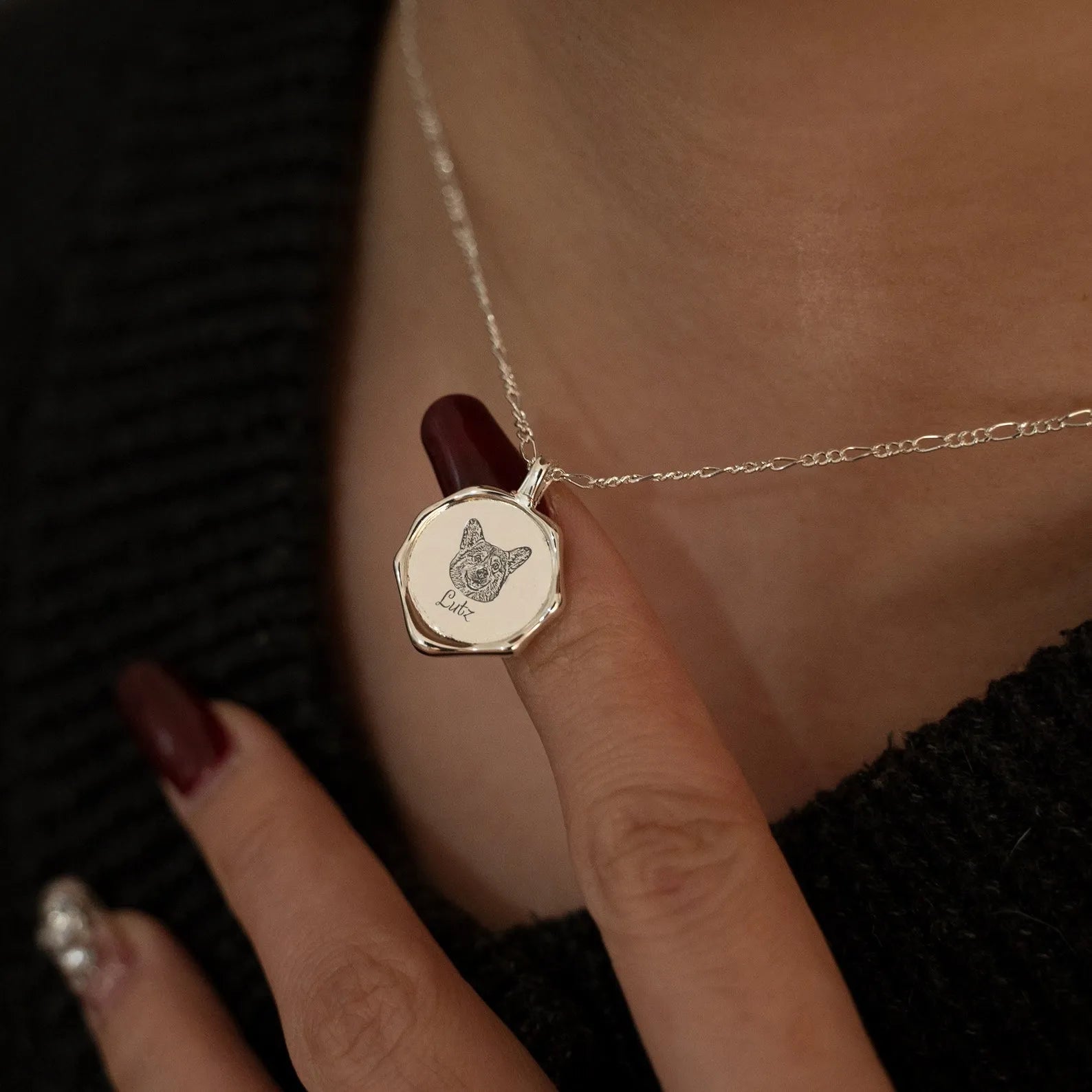 French-Inspired Hexagonal Pet Necklace - Custom Engraved Geometric Pendant