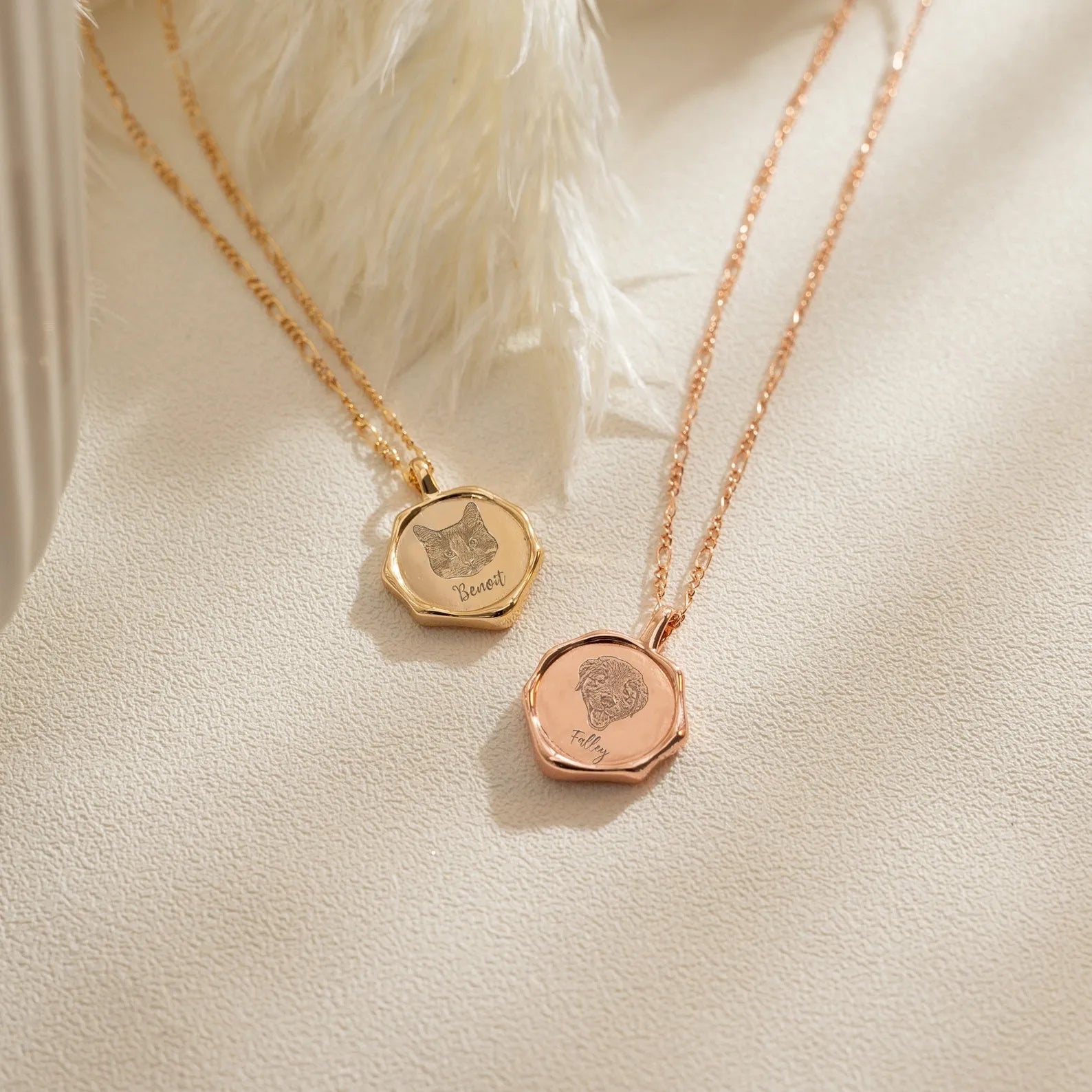 French-Inspired Hexagonal Pet Necklace - Custom Engraved Geometric Pendant