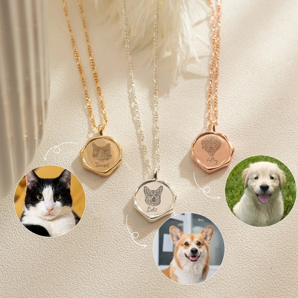 French-Inspired Hexagonal Pet Necklace - Custom Engraved Geometric Pendant