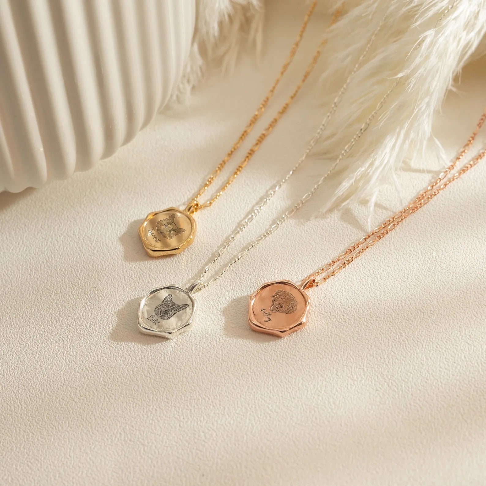 French-Inspired Hexagonal Pet Necklace - Custom Engraved Geometric Pendant