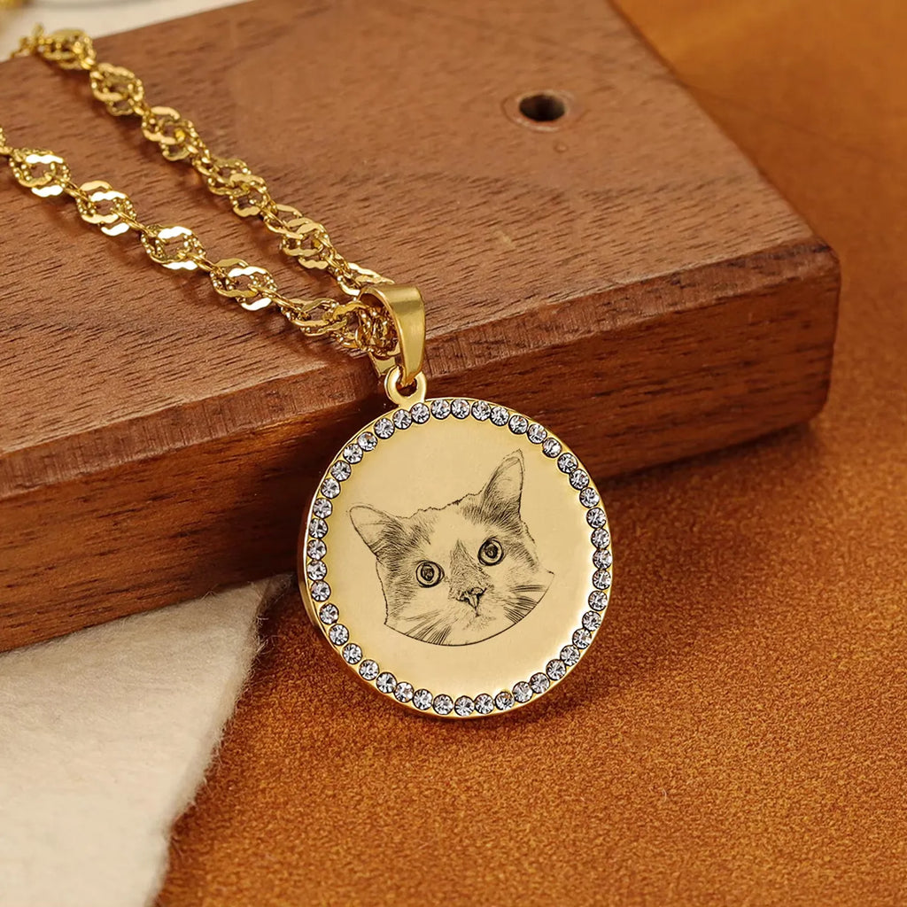 Personalized Engraved Disc Necklace - Stainless Steel Custom Pet Photo Pendant