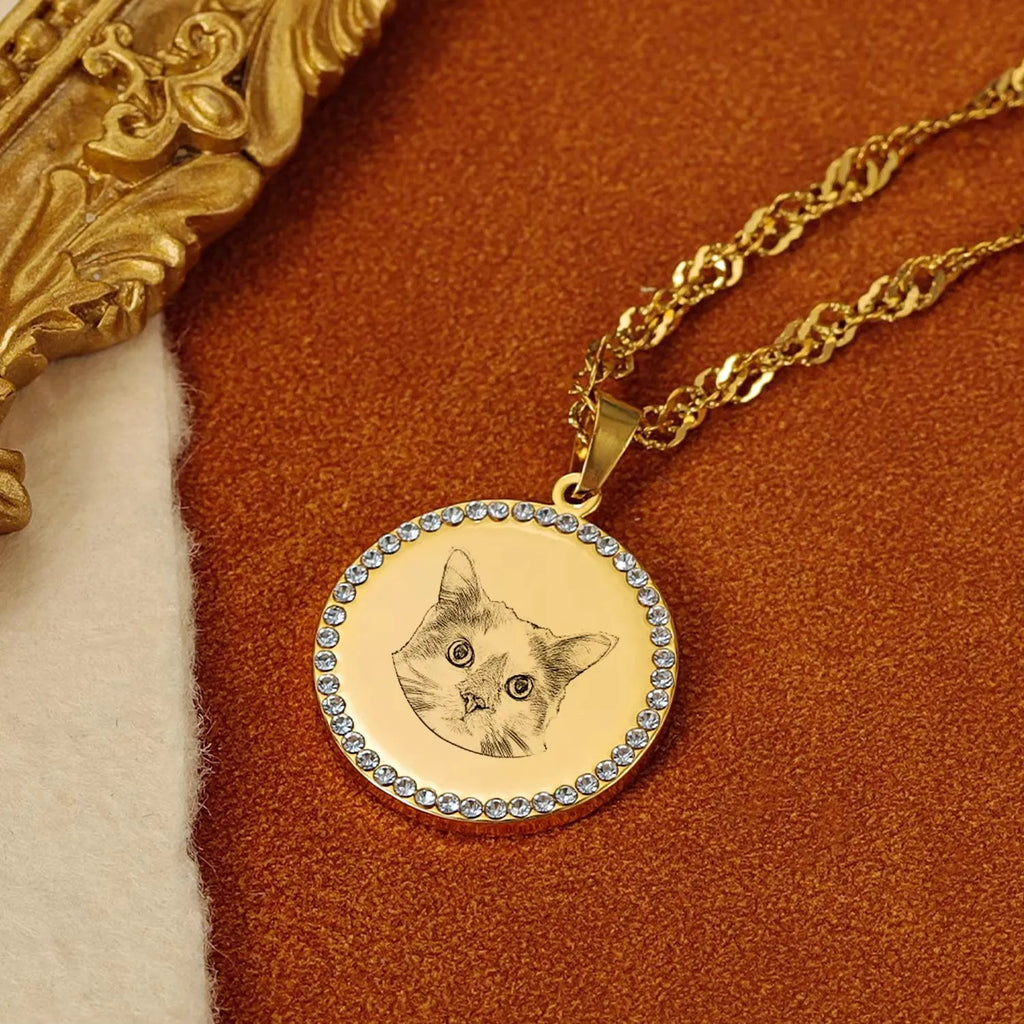 Personalized Engraved Disc Necklace - Stainless Steel Custom Pet Photo Pendant
