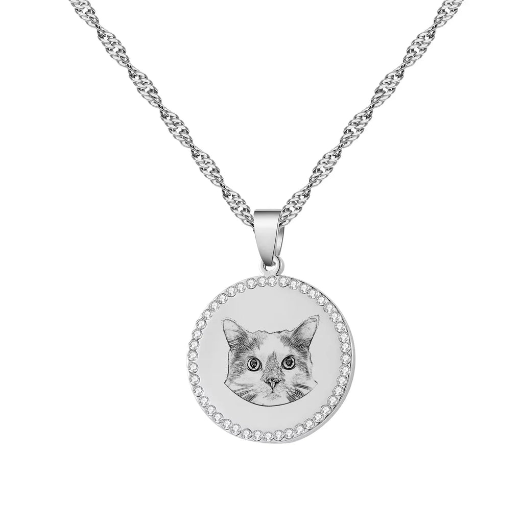Personalized Engraved Disc Necklace - Stainless Steel Custom Pet Photo Pendant