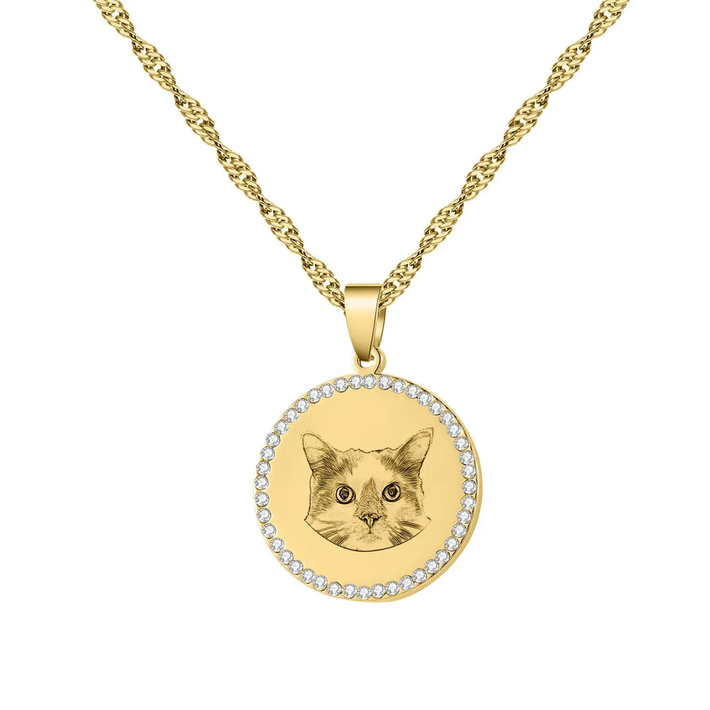 Personalized Engraved Disc Necklace - Stainless Steel Custom Pet Photo Pendant