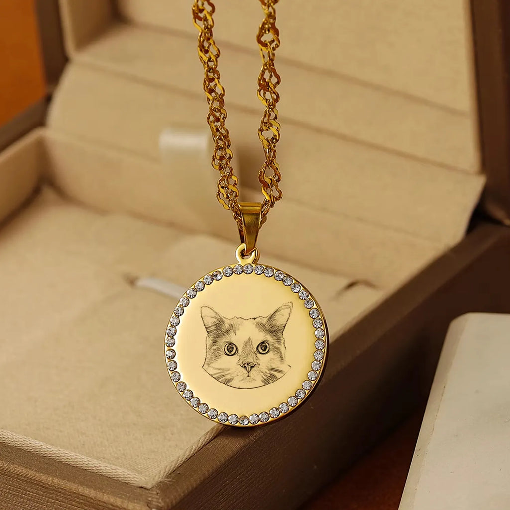Personalized Engraved Disc Necklace - Stainless Steel Custom Pet Photo Pendant