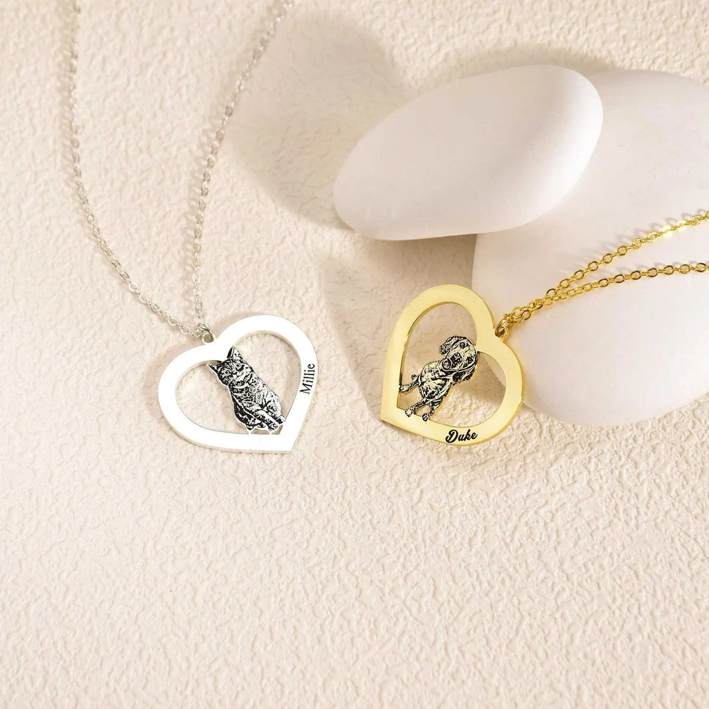 Personalized Pet Portrait Necklace - Custom Engraved Photo Memorial Gift
