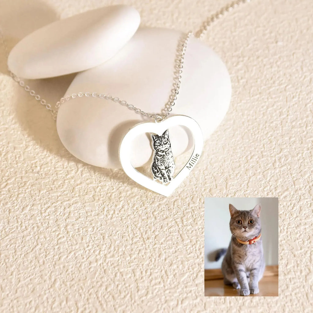 Personalized Pet Portrait Necklace - Custom Engraved Photo Memorial Gift