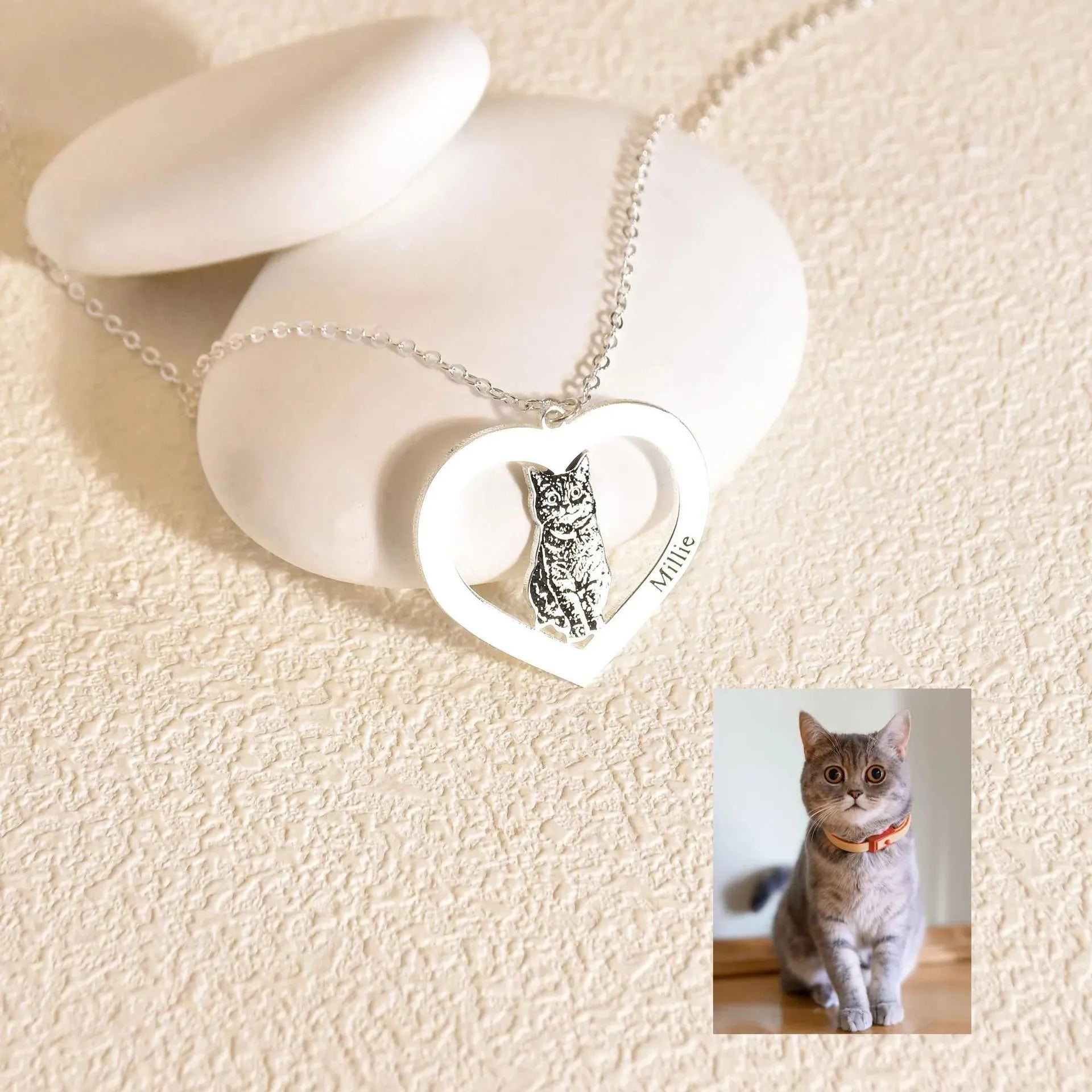 Personalized Pet Portrait Necklace - Custom Engraved Photo Memorial Gift