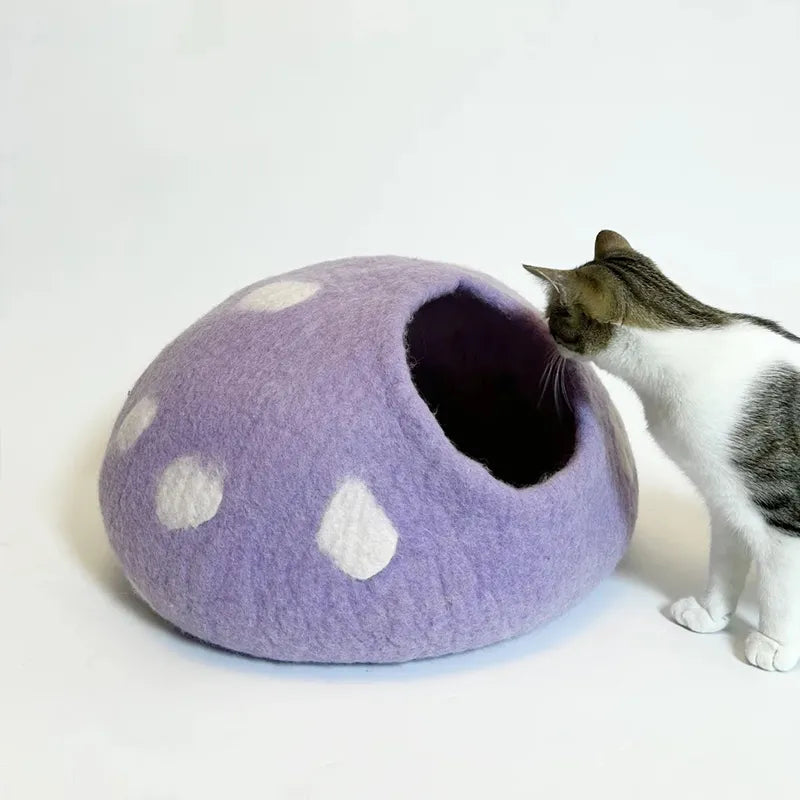 Handcrafted Wool Felt Cat Cave Bed