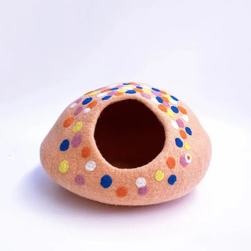 Handcrafted Wool Felt Cat Cave Bed