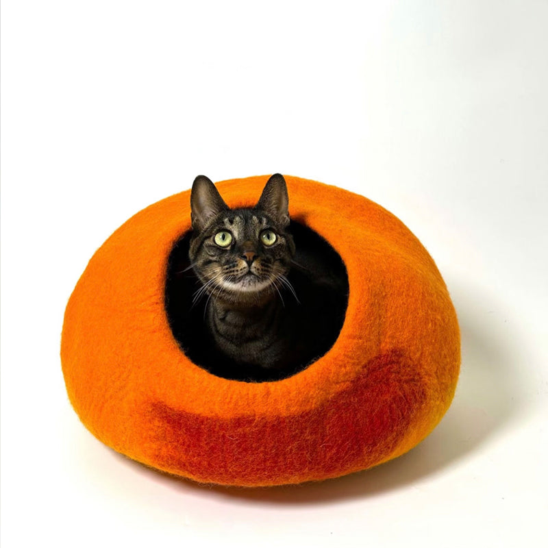 Handcrafted Wool Felt Cat Cave Bed