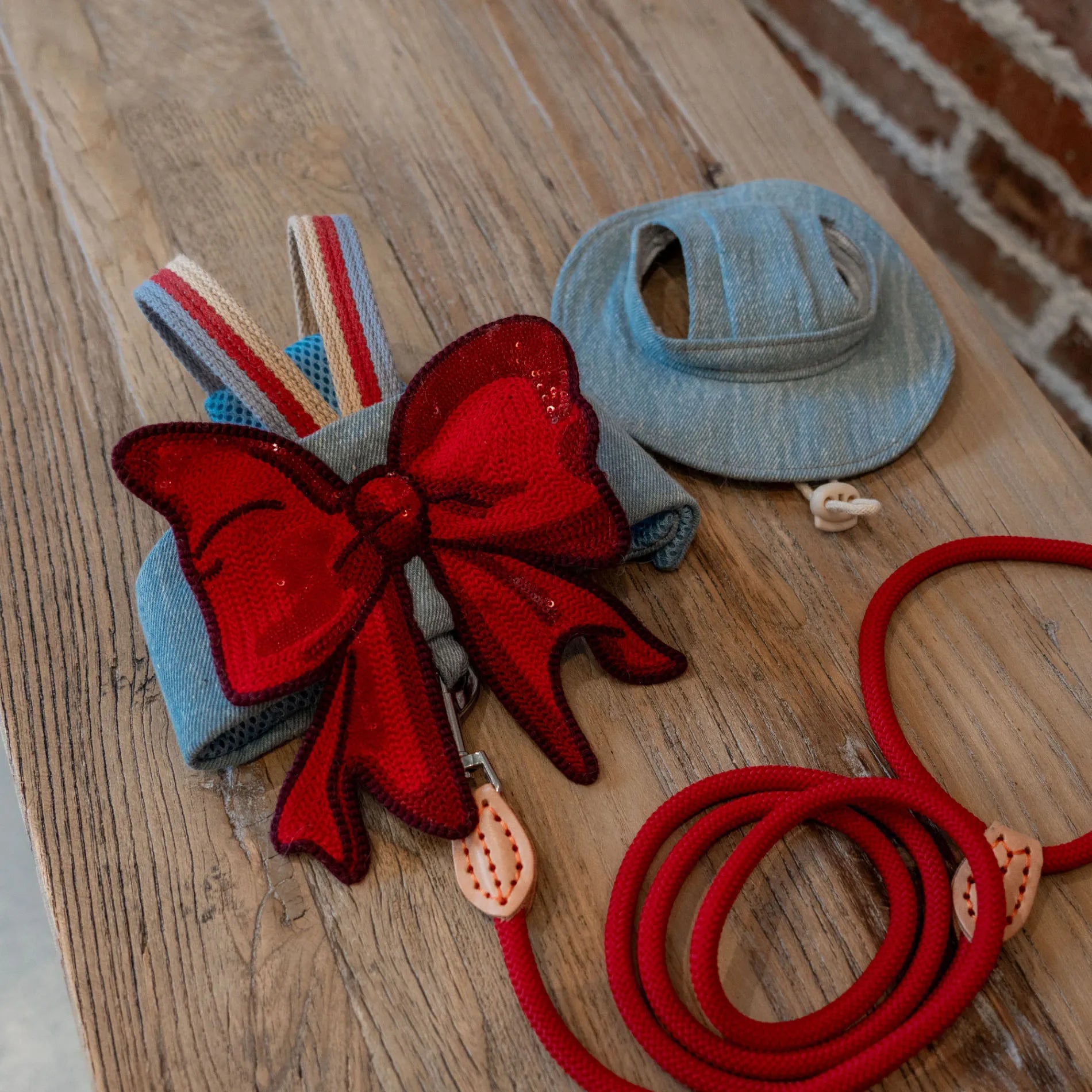 Cute Bow Denim Cat Harness with Leash