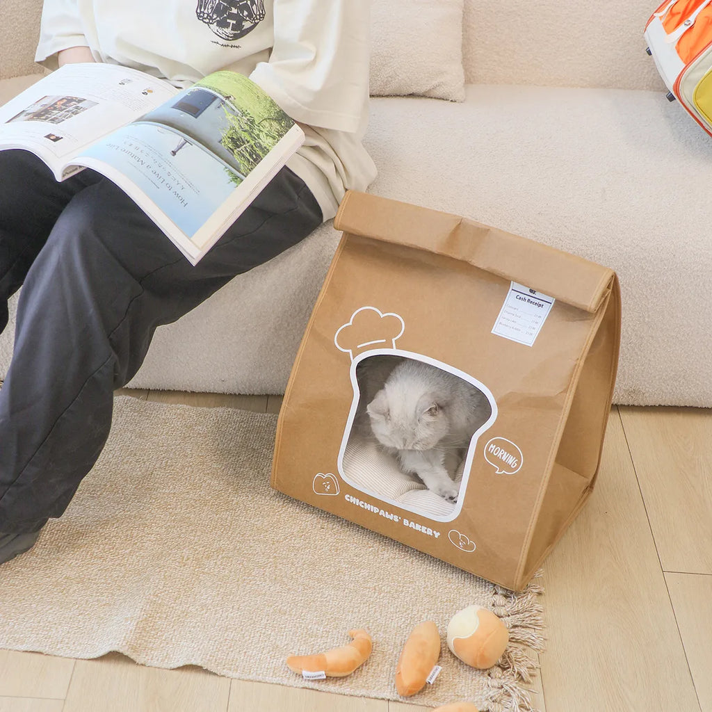 Lit douillet en papier kraft pour chat