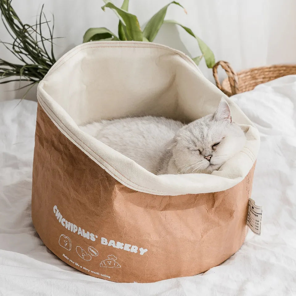 Lit douillet en papier kraft pour chat