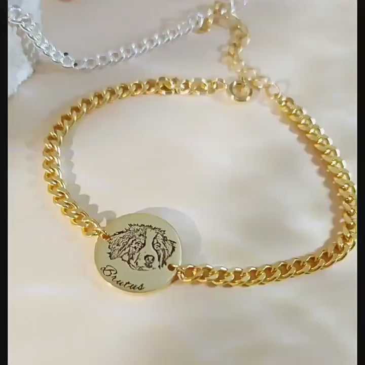 Custom Pet Photo Bracelet - Personalized Real Picture Engraved Charm