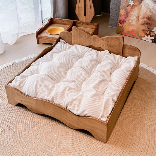 Solid Wood Pet Bed with Bow Design