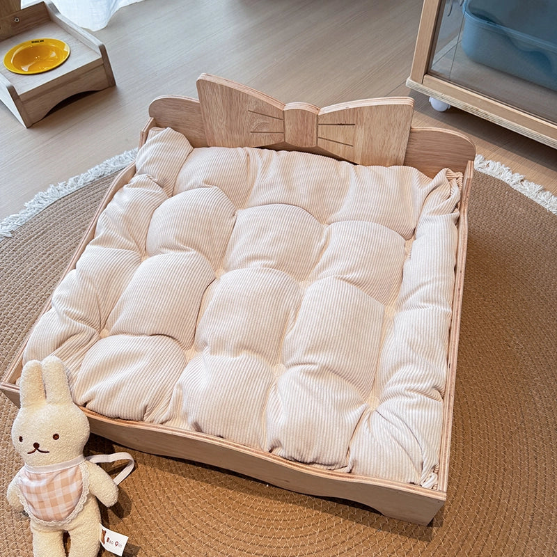 Solid Wood Pet Bed with Bow Design
