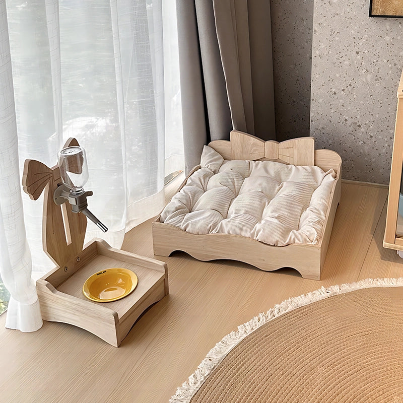 Solid Wood Pet Bed with Bow Design