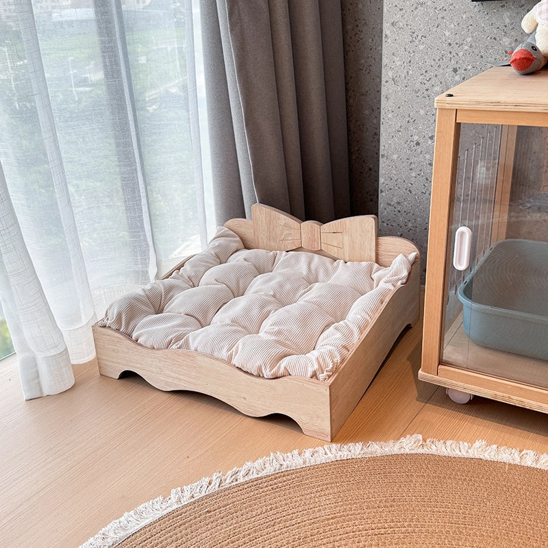 Solid Wood Pet Bed with Bow Design