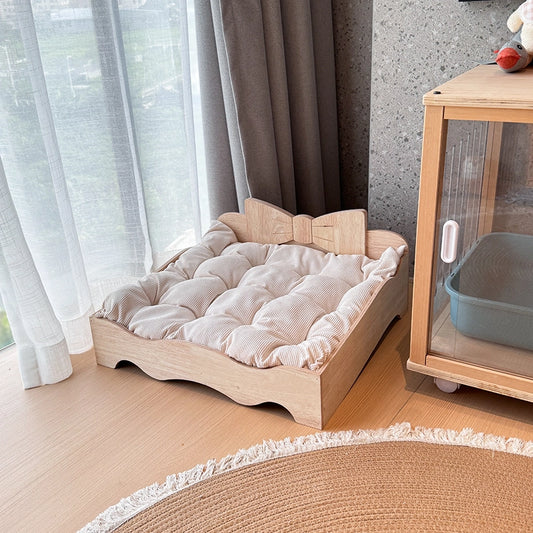 Solid Wood Pet Bed with Bow Design