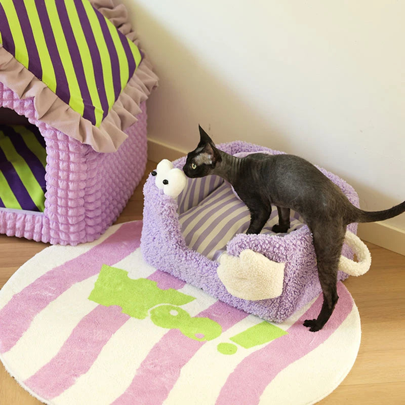 Cozy Safe Nest Striped Pet Bed