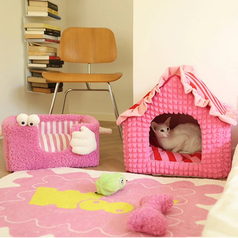 Cozy Safe Nest Striped Pet Bed