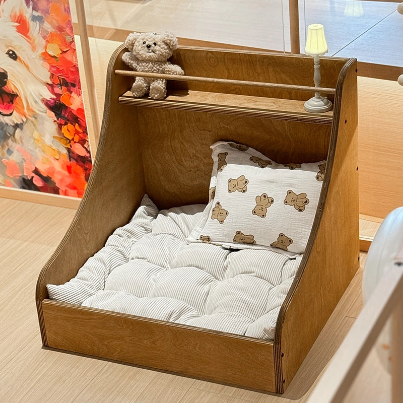 Lit surélevé vintage en bois massif pour chien