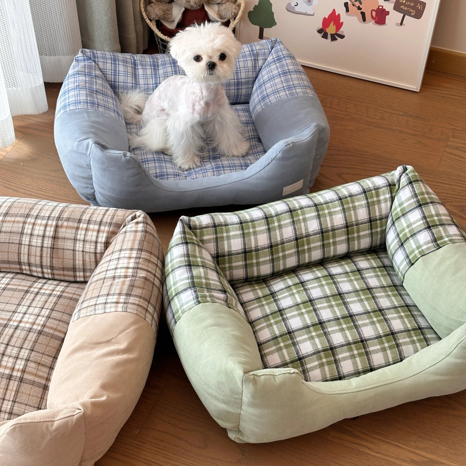 Washable Plaid Pet Bed
