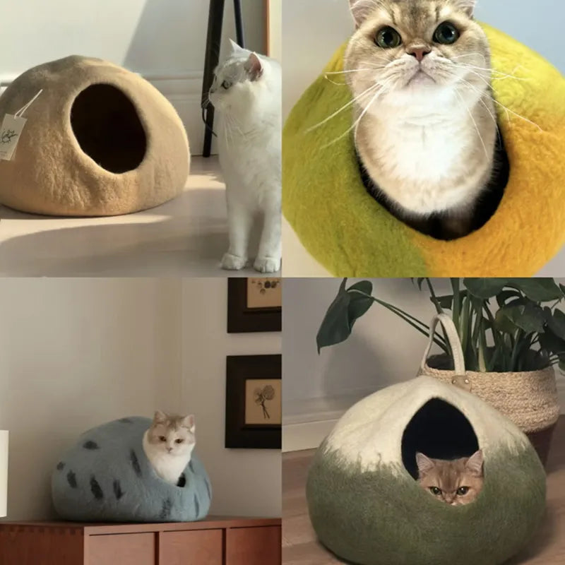 Handcrafted Wool Felt Cat Cave Bed