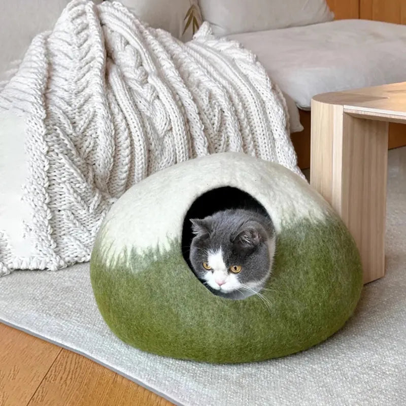Handcrafted Wool Felt Cat Cave Bed
