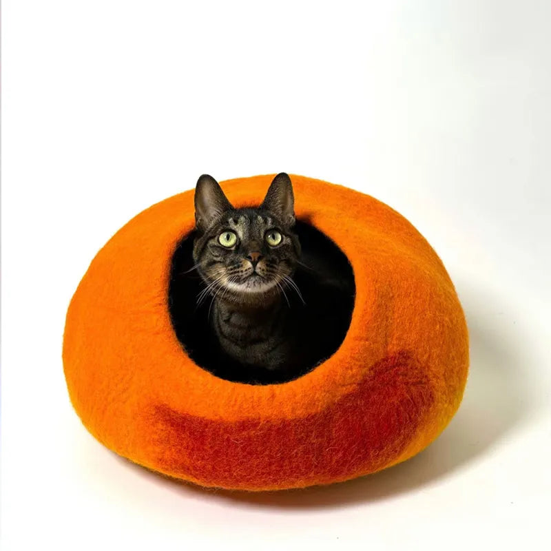 Handcrafted Wool Felt Cat Cave Bed
